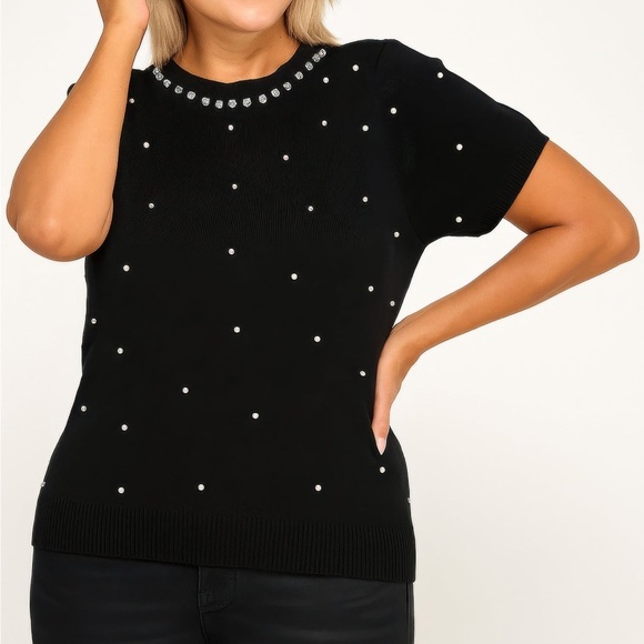 Pearl & Rhinestone Knit Sweater Top